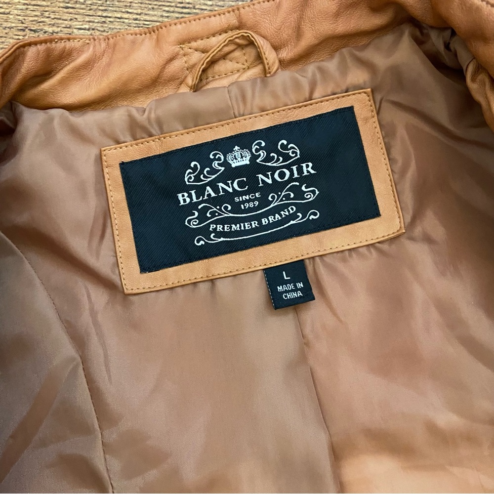 Cognac Quilted Moto Vegan Leather Jacket by BLANC NOIR - Picture 9 of 15